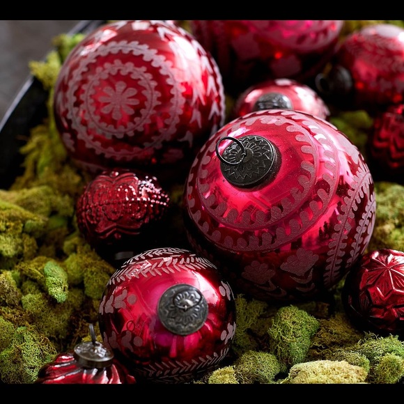 New Pottery Barn Red Etched Mercury Ball Christmas Ornament Decor 4” #1 - Picture 2 of 12